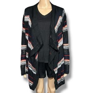 Pink Rose Womens Knit Cardigan Sweater Open Drape Front Striped Lightweight Med